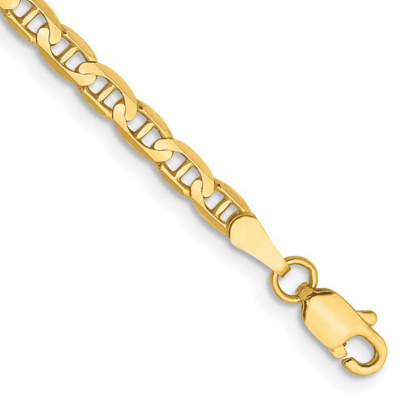 10k Yellow Gold 3mm Solid Concave Anchor Chain Bracelet, 7 Inch